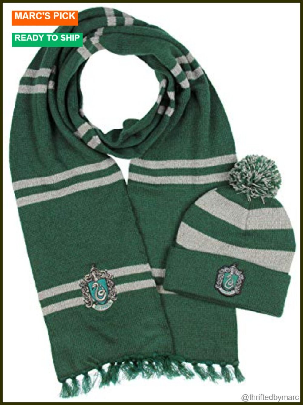 Officially Licensed Harry Potter Knit Scarf & Pom Beanie Set Teens Adults